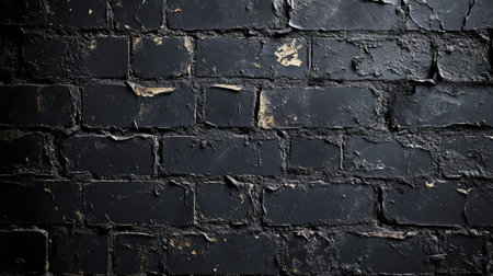 This image showcases a dark brick wall featuring textured surfaces with peeling paint, making it perfect for backgrounds in photography and artistic projects.の素材
