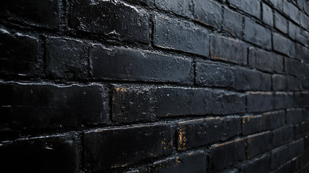 Captivating black brick wall texture creates a bold backdrop, perfect for interior design projects or urban aesthetics, adding depth and character to any creative composition.の素材