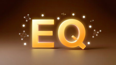 This visually striking image features bold letters representing "EQ" set against a warm backdrop, symbolizing concepts related to emotional intelligence and personal growth.の素材