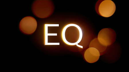 This image features bright glowing letters "EQ" set against a dark background, enhanced by colorful bokeh light effects, perfect for creative projects.の素材