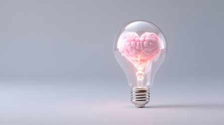 This captivating image showcases a light bulb with a pink brain inside, representing the fusion of creativity and intelligence in an innovative concept.の素材