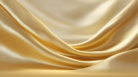 This image features an elegant golden satin fabric gracefully draped in soft waves, reflecting light to create a luxurious and inviting ambiance perfect for various artistic and design projects.の素材