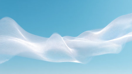 This abstract image features soft, flowing waves of light against a clear blue sky, creating a sense of tranquility and serenity. Perfect for artistic projects.の素材