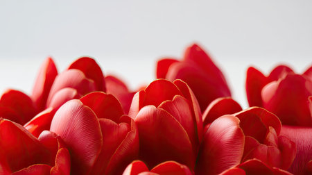A stunning close-up of vibrant red tulip petals creates a beautiful and elegant composition, perfect for floral themes, designs, and romantic ideas.の素材