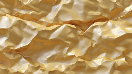 A visually striking crumpled gold foil texture creating an elegant background suitable for luxury design projects, wallpapers, and creative endeavors.の素材