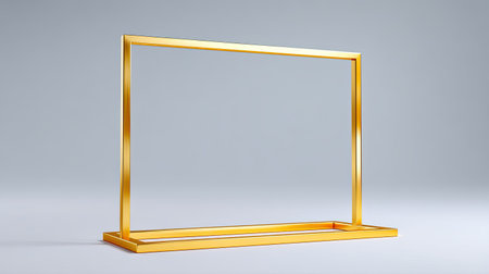 This elegant golden frame serves as a stylish display for artwork or photographs, featuring a minimalist design and a luxurious aesthetic ideal for modern interiors.の素材