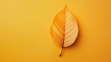 A clean, fresh, and vibrant autumn leaf with bright colors, symbolizing happiness and nature, with empty space for promotional content or textの素材
