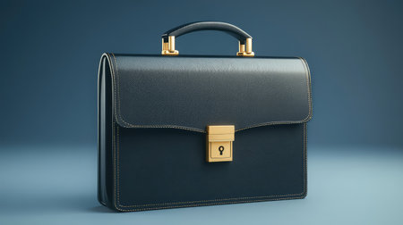 A closed briefcase with a gold lock on a clean surface, representing business success and security, with plenty of room for promotional text or brandingの素材