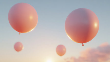 A collection of colorful balloons floating against a clear sky, representing celebration and joy, with clean space for branding or marketing copyの素材