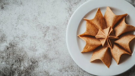A close-up of barbecue-flavored corn chips arranged on a white plate with plenty of space for copyの素材