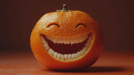 A freshly peeled orange with a smooth, smile-like curve of segments, symbolizing zest and joy, with space beside it for branding or marketingの素材