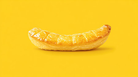 A delicious, curved crescent of golden pastry with a smile-like shape, evoking comfort and joy, surrounded by space for promotional content or textの素材