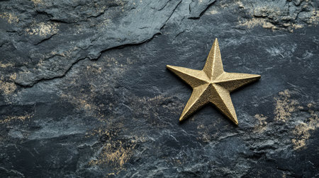 A gold starburst design on a dark surface, symbolizing achievement and success, with ample space for promotional content or textの素材