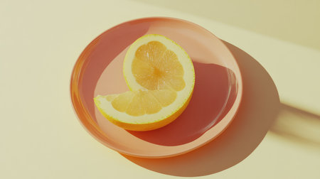 Top view of nutritious fruit platter on a neutral background with minimal shadows and copy spaceの素材