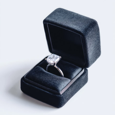 This image captures a stunning diamond ring nestled in a luxurious black velvet box, perfect for romantic occasions or jewelry promotions.の素材