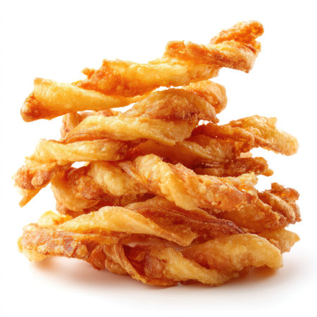 A tower of crispy, freshly fried potato strips showcases a delightful snack option for all food enthusiasts, ideal for parties, gatherings, or personal treats.の素材