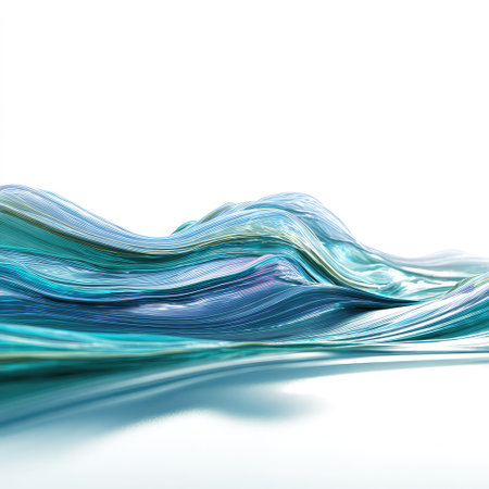 This image features abstract waves in calming shades of blue and teal, showcasing flowing patterns and textures that evoke a sense of tranquility and serenity.の素材