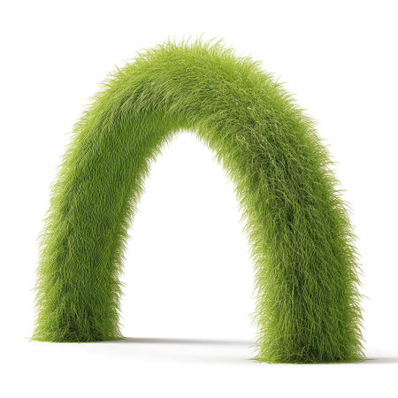 A striking representation of lush green grass shaped into an arc, showcasing the beauty of nature and texture, perfect for various design or landscaping themes.の素材