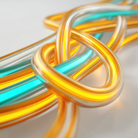 A captivating abstract image showcasing colorful curved tubes intertwined, exuding fluid motion and vibrant illumination perfect for design concepts and artistic projects.の素材