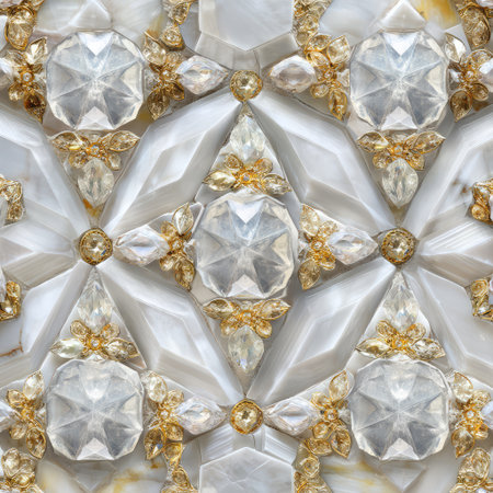 A stunning geometric pattern showcasing sparkling gems and stones, featuring elegant textures that evoke luxury and artistry, ideal for creative projects.の素材