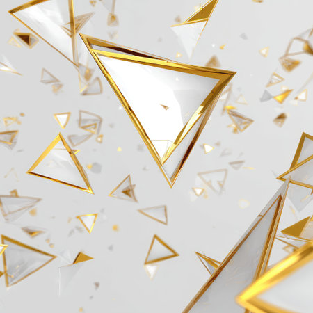 A stunning abstract display featuring floating geometric shapes with gold accents, set against a light backdrop, perfect for artistic and design inspirations.の素材