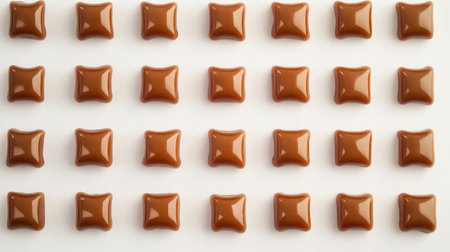 A clean shot of caramel toffee candies arranged neatly on a white background, with ample room surrounding them for promotional textの素材
