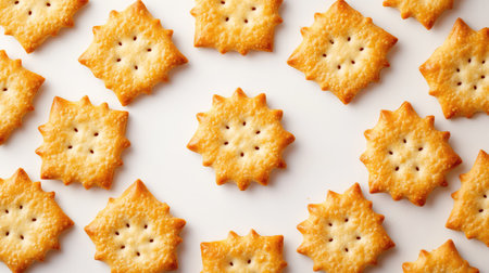 Crispy baked crackers arranged neatly in a circular shape with blank space for designの素材