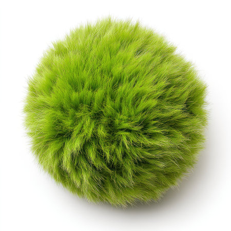 This image features a vibrant green fluffy sphere that embodies a playful natural texture. Perfect for nature-related themes and creative design projects.の素材