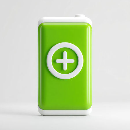 A vibrant green battery featuring a circular charging symbol, representing clean and sustainable energy solutions. Ideal for technology and eco-friendly concepts.の素材