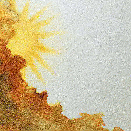 This abstract watercolor background showcases a blend of warm hues, featuring a sunburst effect, ideal for creative projects, designs, and artistic expressions.の素材