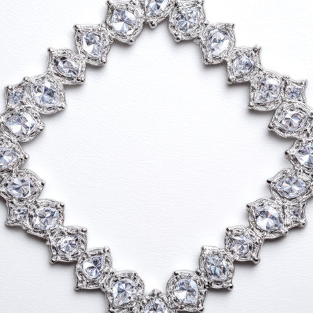 This stunning silver jewelry piece showcases sparkling rhinestones in an intricate design, perfect for fashion events and adding a touch of elegance to any outfit.の素材