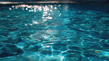 A serene photo capturing the mesmerizing sunlight reflection on a clear water surface, evoking tranquility and a sense of relaxation in a natural outdoor setting.の素材