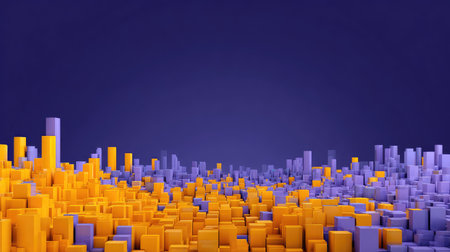 A stunning abstract representation of a cityscape featuring vibrant orange and purple cubes, perfect for conveying creativity and innovation in modern design.の素材