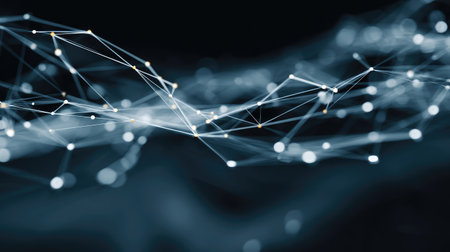 This image shows a captivating abstract network of lines and dots, conveying themes of technology and digital communication in a sleek, modern design.の素材