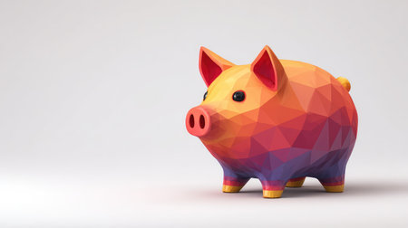 A vibrant and playful low-poly piggy bank model, symbolizing savings and financial management concepts in a modern and artistic design, ideal for creative projects.の素材