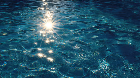Discover the beauty of shimmering sunlight on an ocean water surface, creating a tranquil aquatic scene filled with sparkling reflections and serene colors.の素材