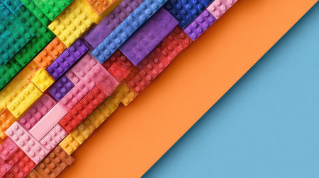 This vibrant image showcases a colorful arrangement of building blocks on a smooth background, highlighting creativity, playfulness, and the joy of construction for all ages.の素材