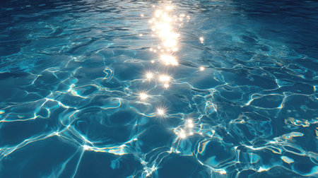 A serene image showcasing the tranquil reflection of sunlight on a calm blue water surface, evoking feelings of peace and relaxation ideal for nature lovers.の素材