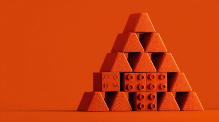 This vibrant orange pyramid structure made of geometric building blocks showcases creativity and modern design, perfect for educational or artistic themes in photography.の素材
