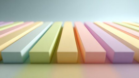 This image features pastel colored blocks laid out in a harmonious arrangement on a soft gradient backdrop, ideal for artistic and creative design projects.の素材