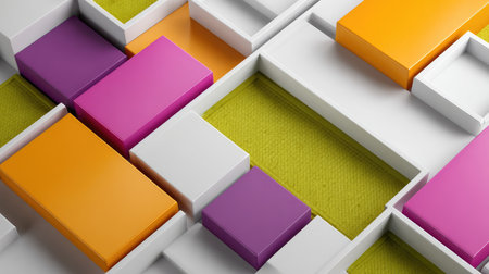 A modern abstract design featuring vibrant geometric blocks in various colors, set against a textured background, perfect for creative projects and visual inspiration.の素材