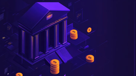 Abstract fintech image with icons of digital payments, online banking, and cryptocurrency, symbolizing the advancement of financial technologies in the digital age.の素材