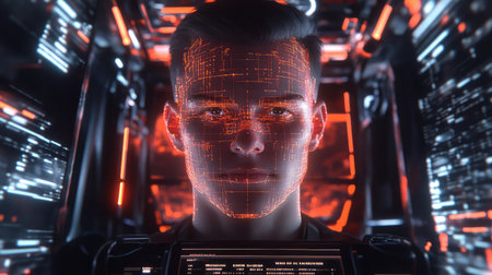 Concept of AI advancements with glowing digital connections, showcasing machine learning and data analysis technologies in a futuristic settingの素材