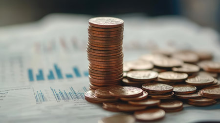 Concept of strategic wealth management with organized financial reports, rising graphs, and budget sheets, representing a well-planned financial strategy.の素材