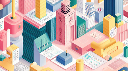 Financial wealth planning tools on a digital workspace, with portfolio charts, budget spreadsheets, and growth graphs for developing long-term wealth.の素材