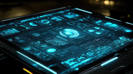 Cybernetic interface showing interactive response paths between devices and environmentsの素材