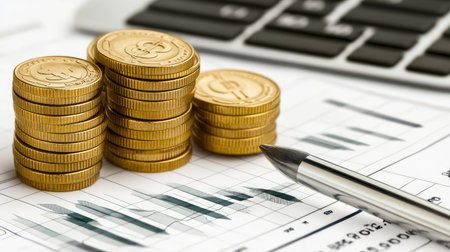 Digital concept of wealth planning, with rising bar charts, spreadsheets, and financial data lines representing effective budget managementの素材