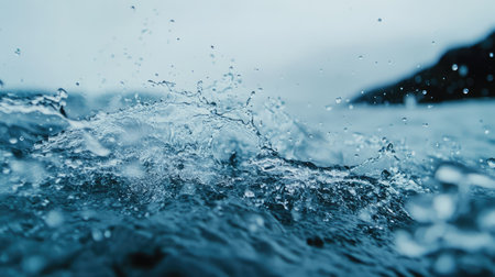 Water splashing in slow motion against a clear background, clean and energizing scene with copy spaceの素材