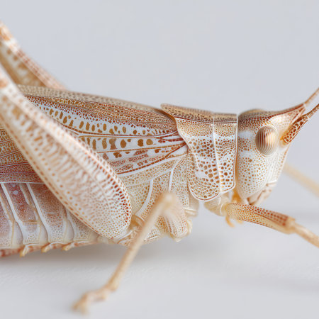 Stunning close-up of a grasshopper showcasing intricate details of its body, capturing the essence of nature's design in wildlife. Perfect for science and nature themes.の素材