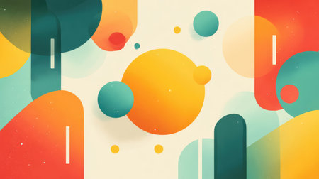 A colorful abstract design featuring geometric shapes including circles and lines, creating a dynamic and modern aesthetic suitable for various creative projects.の素材